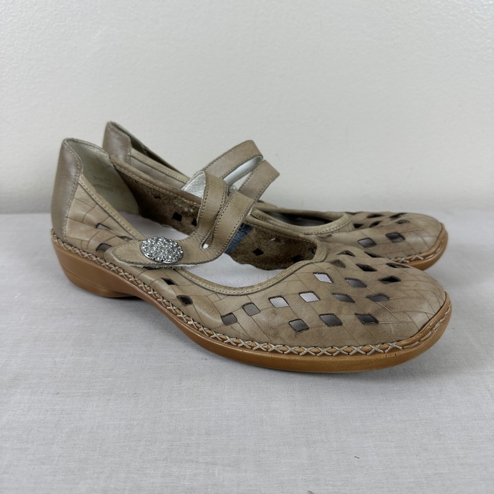 Rieker Women's 9.5 Mary Jane Taupe Woven Leather Antistress Comfort Shoes